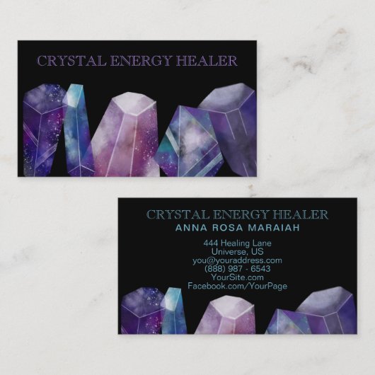 * Kosmos Edelsteen Waterverf Gem Universe Kristall Visitekaartje (Voorkant / Achterkant)