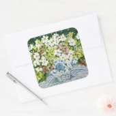 Kosmos en hydrangeas in een chinese vase 2013 vierkante sticker (Envelop)