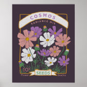 Kosmos Flowers Seed Packet Poster (Deep Paars) (Voorkant)