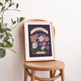 Kosmos Flowers Seed Packet Poster (Deep Paars)