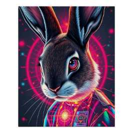 Kosmos Hase in Neon Licht Perfect Poster