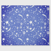 Kosmos lichtblauwe sterren en komets cadeaupapier (Vlak)