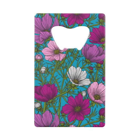 Kosmos-mix op blauw creditkaart flessenopener (Voorkant)