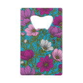 Kosmos-mix op blauw creditkaart flessenopener (Achterkant)