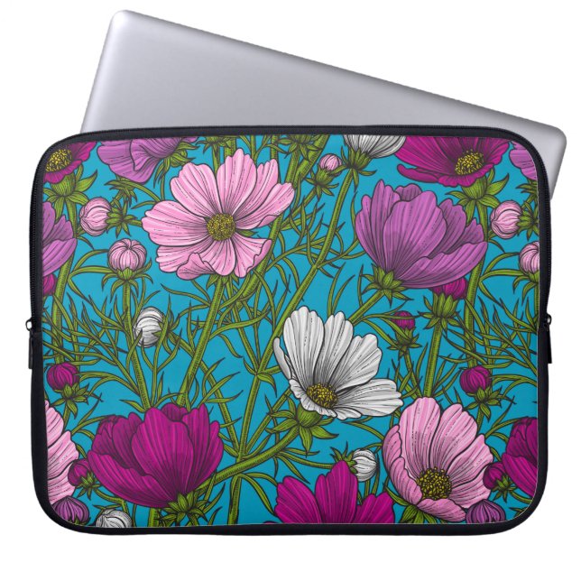 Kosmos-mix op blauw laptop sleeve (Voorkant)