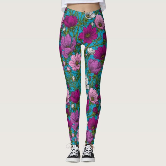 Kosmos-mix op blauw leggings (Voorkant)
