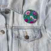 Kosmos-mix op blauw ronde button 5,7 cm (In situ)