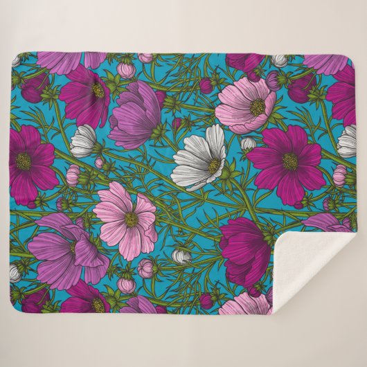 Kosmos-mix op blauw sherpa deken (Voorkant (horizontaal))