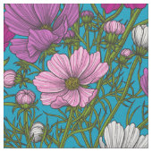 Kosmos-mix op blauw stof (Close Up)
