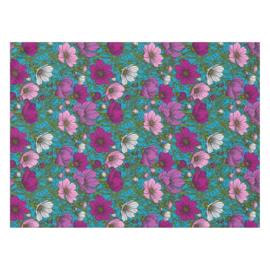 Kosmos-mix op blauw tafelkleed (Voorkant (Horizontaal))