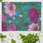 Kosmos-mix op blauw theedoek (Gevouwen)