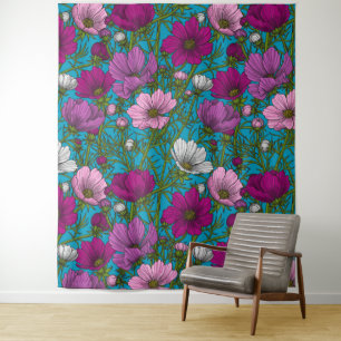 Kosmos-mix op blauw wandkleed