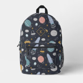 Kosmos patroon met ruimteschepen, planeten en ster bedrukte rugzak (Voorkant)