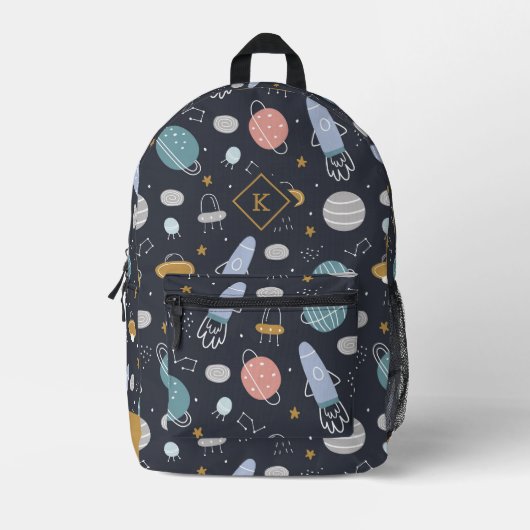 Kosmos patroon met ruimteschepen, planeten en ster bedrukte rugzak (Voorkant)