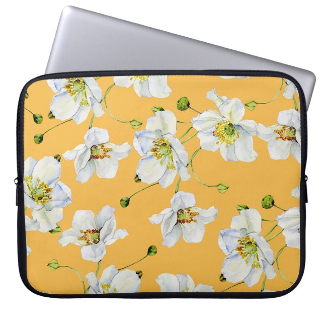 Kosmos, waterverf, naadloos, bloemmotief. laptop sleeve (Voorkant)