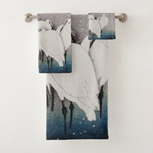 Koson Reigers in de Sneeuw: Vintage Japans Bad Handdoek