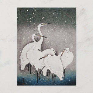 Koson Reigers in de Sneeuw: Vintage Japans Briefkaart