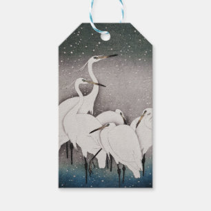 Koson Reigers in de Sneeuw: Vintage Japans Cadeaulabel