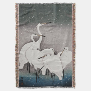 Koson Reigers in de Sneeuw: Vintage Japans Deken