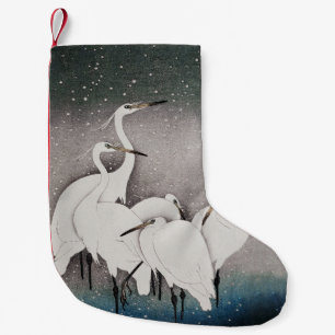 Koson Reigers in de Sneeuw: Vintage Japans Kleine Kerstsok