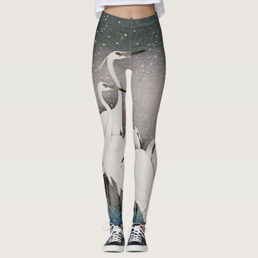 Koson Reigers in de Sneeuw: Vintage Japans Leggings (Voorkant)