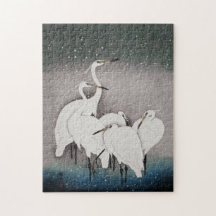 Koson Reigers in de Sneeuw: Vintage Japans Legpuzzel