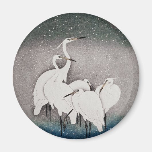 Koson Reigers in de Sneeuw: Vintage Japans Magneet (Voorkant)