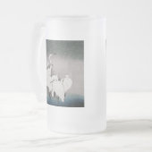 Koson Reigers in de Sneeuw: Vintage Japans Matglas Bierpul (Voorkant links)
