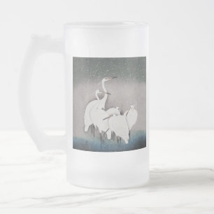 Koson Reigers in de Sneeuw: Vintage Japans Matglas Bierpul