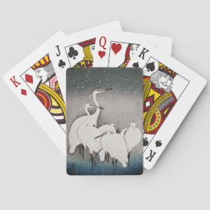 Koson Reigers in de Sneeuw: Vintage Japans Pokerkaarten
