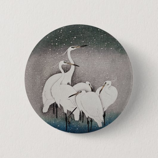 Koson Reigers in de Sneeuw: Vintage Japans Ronde Button 5,7 Cm (Voorkant)
