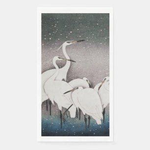 Koson Reigers in de Sneeuw: Vintage Japans Servet