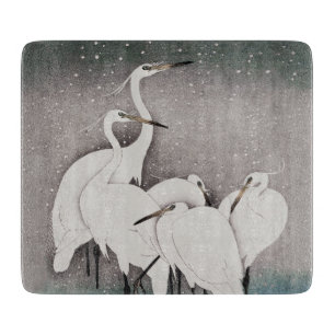 Koson Reigers in de Sneeuw: Vintage Japans Snijplank