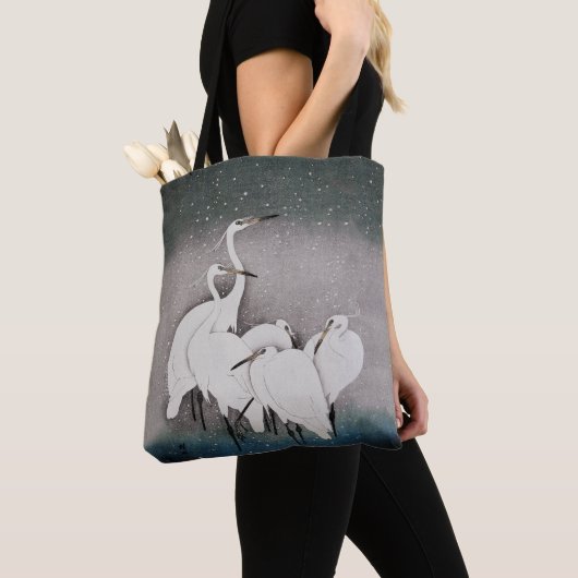 Koson Reigers in de Sneeuw: Vintage Japans Tote Bag (Dichtbij)