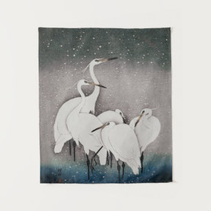 Koson Reigers in de Sneeuw: Vintage Japans Wandkleed