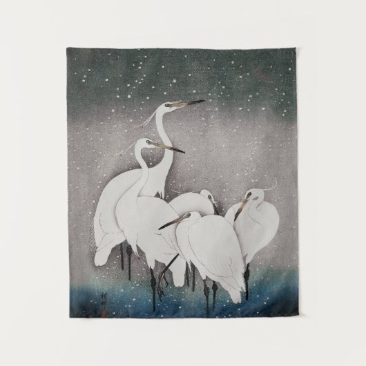 Koson Reigers in de Sneeuw: Vintage Japans Wandkleed (Voorkant)