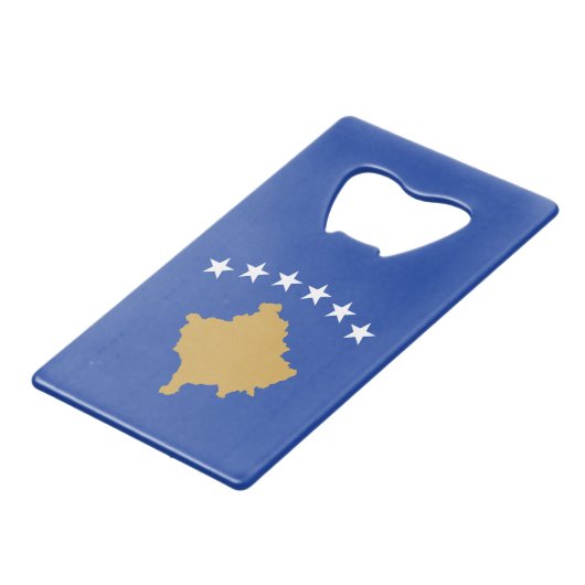 Kosovaarse vlag creditkaart flessenopener (Voorkant Gekanteld)
