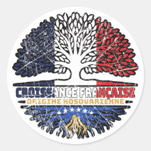 Kosovo Kosovar French France Tree Roots Flag Ronde Sticker