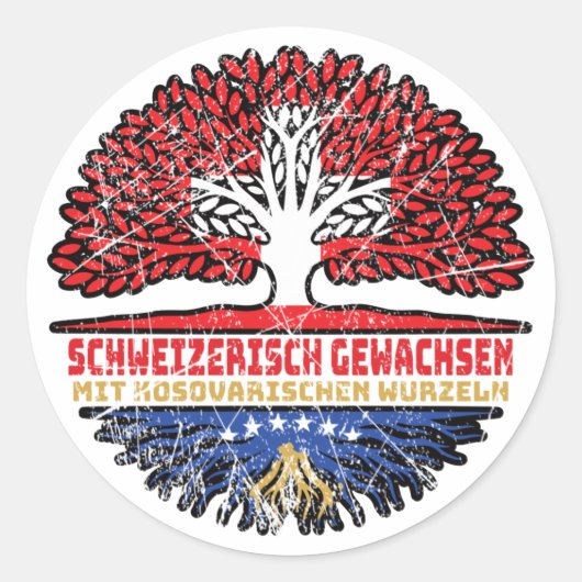 Kosovo Kosovarisch Schweizer Schweiz Baum Wurzel Ronde Sticker (Voorkant)