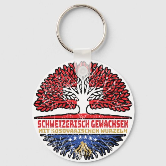 Kosovo Kosovarisch Schweizer Schweiz Baum Wurzel Sleutelhanger (Voorkant)