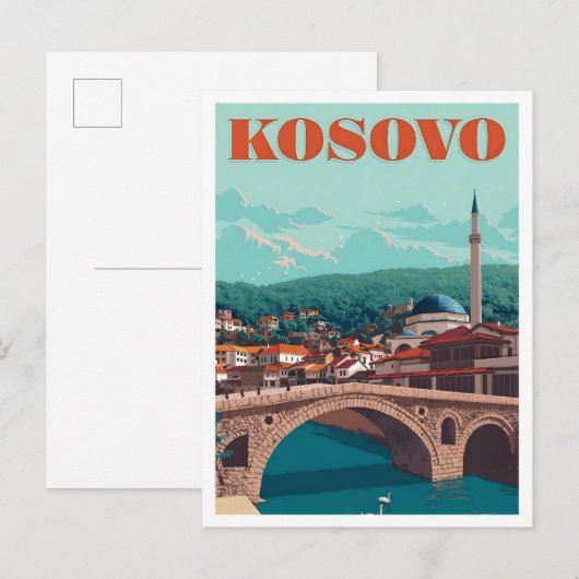 Kosovo Vintage Kunst Reizen Briefkaart (Voorkant / Achterkant)