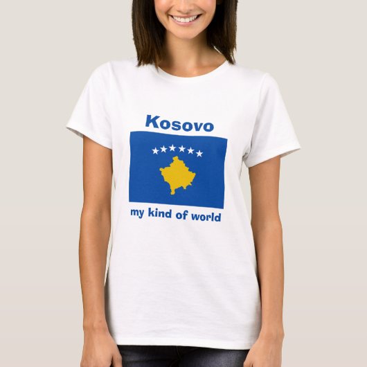 Kosovo Vlag + Kaart + Tekst T-shirt (Voorkant)
