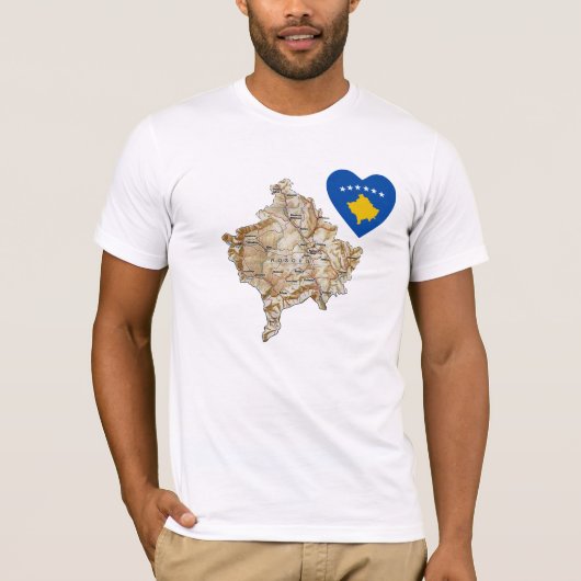 Kosovo-vlaggenhart en -kaart T-shirt (Voorkant)