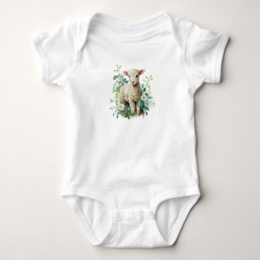 Kostbaar Baby Lamb met Bloemen Romper (Voorkant)
