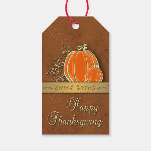 Kostbaar Gouden Thanksgiving Pompoenbladeren Cadeaulabel (Voorkant)