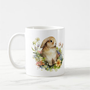 Kostbaar konijn konijn in een krans van bloemen koffiemok