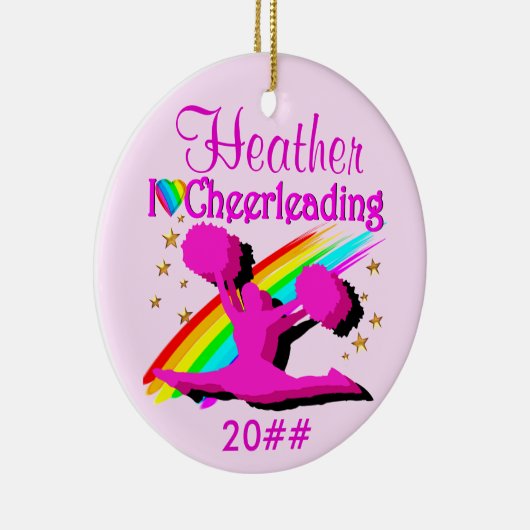 KOSTBAAR ROZE GEPERSONALISEERDE CHEERLEADER ORNAME KERAMISCH ORNAMENT (Rechts)