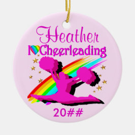 KOSTBAAR ROZE GEPERSONALISEERDE CHEERLEADER ORNAME KERAMISCH ORNAMENT