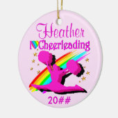 KOSTBAAR ROZE GEPERSONALISEERDE CHEERLEADER ORNAME KERAMISCH ORNAMENT (Links)