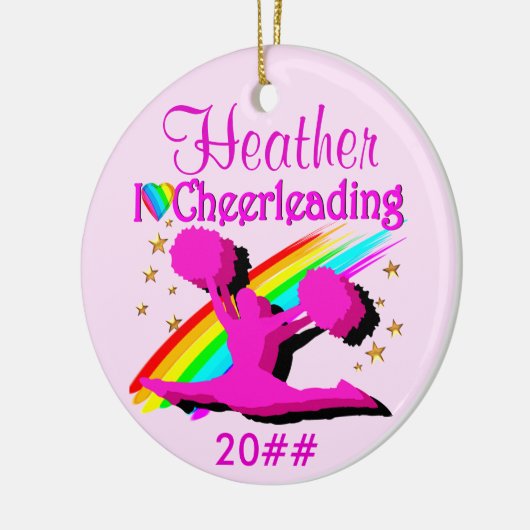 KOSTBAAR ROZE GEPERSONALISEERDE CHEERLEADER ORNAME KERAMISCH ORNAMENT (Links)